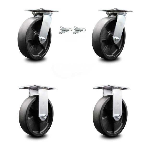 8 Inch Glass Filled Nylon Caster Set with Ball Bearing 2 Swivel Lock and 2 Rigid